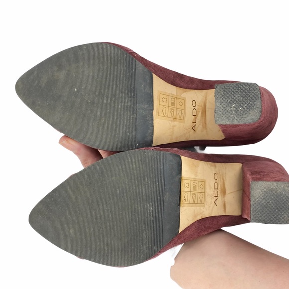 ALDO Maroon Suede Zipper Heeled Booties 6 - Picture 9 of 9